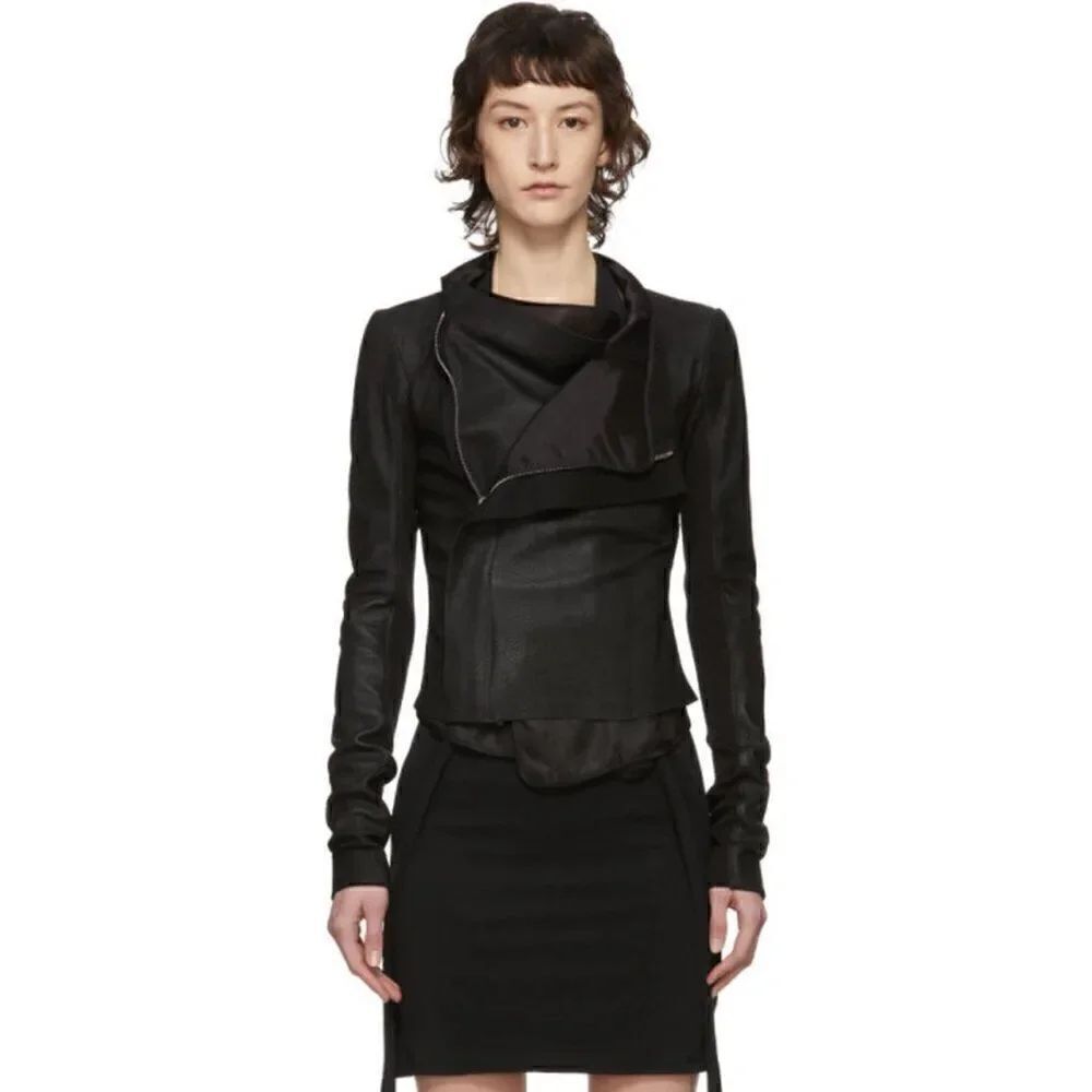 NWOT Muubaa Buttery Black Draped Neck Leather Bovaye Biker Jacket